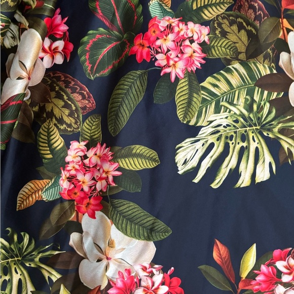 Zara Floral Printed MIDI Skirt S High Waisted Pleated Full Skirt Navy Pink Cream - Picture 2 of 4